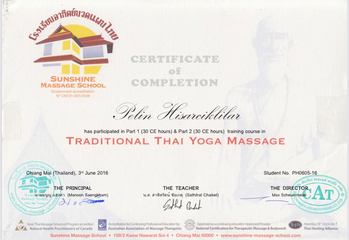 Traditional Thai Yoga Massage certificate